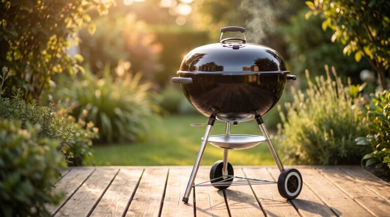 Barbacoa limpia y reluciente en un jardín