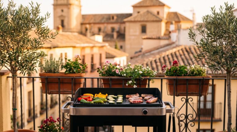 Barbacoa eléctrica compacta en la terraza de un piso